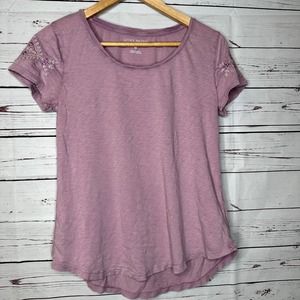 Lucky Brand | Lilac Purple Short Sleeve Top with Boho Embroidery Detail